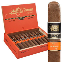 Altadis Aging Room Quattro Nicaraguan Espressivo Cigars 20Ct. Box, showcasing a box of premium cigars with one cigar displayed outside the box.