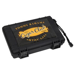 Tommy Bahama Cigar Club Series Travel Humidor, black plastic exterior with logo and branding, portable cigar storage box.