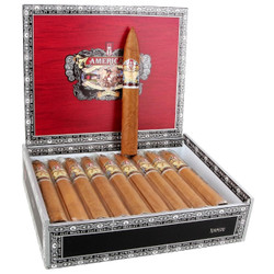 Alec Bradley American Classic Blend Torpedo Cigars 24Ct. Box, a box of cigars with a single cigar standing upright, featuring a brown wrapper and a decorative band.