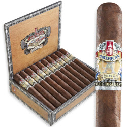 Alec Bradley Cigars American Sun Grown Corona 24Ct. Box, with cigars arranged neatly inside a decorative wooden box.