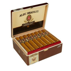 Alec Bradley Medalist Gordo Cigars 24Ct. Box, open wooden cigar box displaying 24 cigars inside.