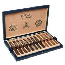 General Cigar Media Noche Cigars Box Sampler 12Ct, a wooden box containing 12 cigars with a sleek design and packaging for premium smoking experience.