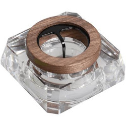 Marley Natural Crystal And Black Walnut Wood Ashtray, clear crystal base with a round black walnut wood top featuring a metal cigarette rest.