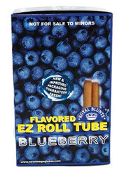 Royal Blunts EZ Roll Wraps Tube Blueberry 25ct Box, blue blueberry imagery on packaging with two rolling wraps inside a transparent section.