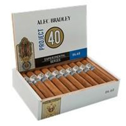Alec Bradley Project 40 Churchill Cigars Box of 24, open box displaying 24 cigars with packaging and labeling visible.
