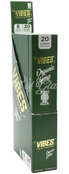 Vibes Rolling Paper Vibes Organic Hemp King Size Cones 20Pk, green and white packaging with 20 cones per pack and organic hemp branding.