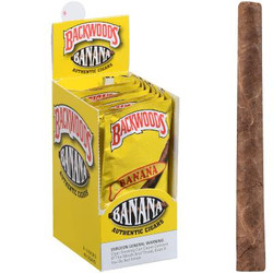 Altadis Backwoods Banana Cigars 8/5Ct, display of banana flavored cigars in yellow packaging with the Backwoods logo on a stand-up box. Altadis Backwoods Banana Cigars 8/5Ct, display of banana flavored cigars in yellow packaging with the Backwoods logo on a stand-up box.