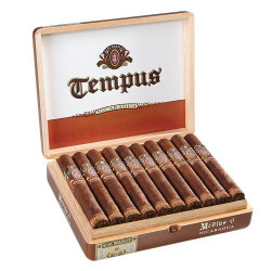 Alec Bradley Tempus Nicaragua Medius 6 Cigars 24Ct. Box, wooden box containing 6 cigars with detailed band and logo, featuring the product branding on the lid and front.