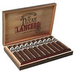Alec Bradley Texas Lancero Cigars 10Ct. Box, open wooden box displaying ten neatly arranged cigars