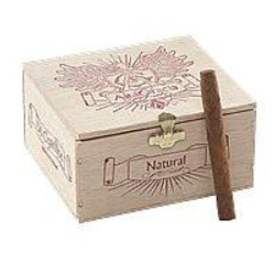 Alta Gracia Natural Cigarillos 50Ct. Box, image showing a box of natural cigarillos with a single cigarillo placed in front of the box.