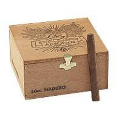 Alta Gracia Maduro Cigarillos 50Ct. Box, wooden box with Alta Gracia logo, and a single cigarillo placed next to it.