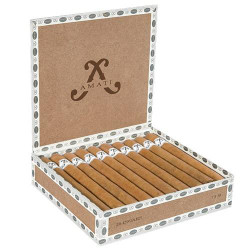 Amati Churchill Cigars 20Ct. Box, opened display box showcasing neatly arranged cigars inside with branding on the interior lid.