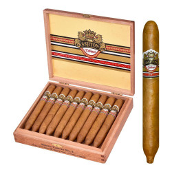 Ashton Cigars Ashton Cabinet Selection #3 Perfecto Cigars 20 Count Box, wooden cigar box with open lid revealing 20 cigars with branded bands. Ashton Cigars Ashton Cabinet Selection #3 Perfecto Cigars 20 Count Box, wooden cigar box with open lid revealing 20 cigars with branded bands.