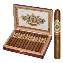Ashton Cigars Ashton Symmetry Prism Cigars 25Ct. Box, an open wooden cigar box filled with neatly arranged cigars and one individual cigar standing upright beside it.