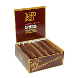 Avanti Ramrod Original Cigarillos 10/5 Packs, open box displaying hand-selected cigarillos wrapped in natural tobacco and bourbon flavor.