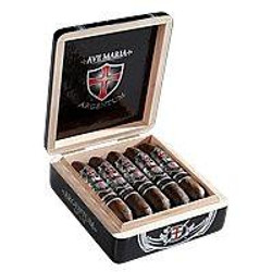 AJ Fernandez Ave Maria Argentum Morning Star Cigars 10Ct. Box, open cigar box showing ten premium cigars with logo and branding. AJ Fernandez Ave Maria Argentum Morning Star Cigars 10Ct. Box, open cigar box showing ten premium cigars with logo and branding.