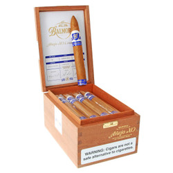 Scandinavian Tobacco Balmoral Anejo XO Connecticut Torpedo MK52 Cigars 20Ct. Box, wooden cigar box with 20 cigars inside, featuring blue and white labels and a warning label on the front.