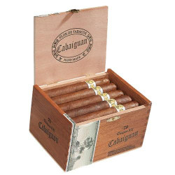 Don Pepin Garcia Cigars Cabaiguan by Tatuaje Guapos RX Robusto Extra Cigars 20Ct. Box, open wooden cigar box with cigars inside and a Cabaiguan logo on the lid.