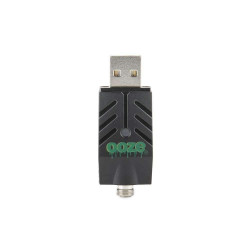 Ooze USB 510 Thread Vape Battery Charger, compact black vape battery charger with green Ooze logo and 510 threading at the bottom.