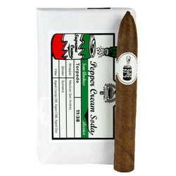 Caldwell Lost & Found Pepper Cream Soda San Andres Torpedo Cigars, packaged box of cigar with a single torpedo cigar placed beside it.