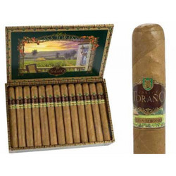 Carlos Torano Casa Torano Churchill Cigars 25Ct. Box, open box showcasing 25 cigars, with a separate close-up view of a single cigar.