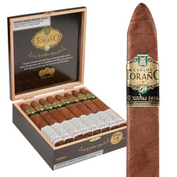Carlos Torano Exodus Gold 1959 Torpedo Cigars 24Ct. Box, image of a wooden box containing 24 cigars with a close-up of a single cigar showing its band and brown wrapper. Carlos Torano Exodus Gold 1959 Torpedo Cigars 24Ct. Box, image of a wooden box containing 24 cigars with a close-up of a single cigar showing its band and brown wrapper.
