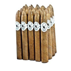 Altadis Casa de Garcia Belicoso Connecticut Cigars 20Ct. Box, a collection of cigars with bands featuring a logo, arranged upright in a group.