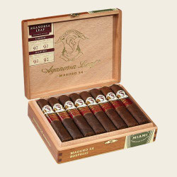 Casa Fernandez Aganorsa Leaf Maduro El Supremo Cigars 15Ct. Box, wooden cigar box containing 15 Maduro El Supremo cigars with decorative bands, open lid showing cigar branding and original labels inside.