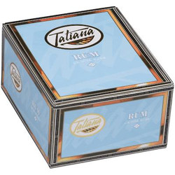 Tatiana La Vita Rum Cigars 25Ct. Box, a rectangular box with blue and gold design featuring the Tatiana logo for premium rum cigars.