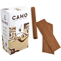CAMO Natural Leaf Wraps Russian Cream 25Pk, package with wooden leaf wraps and a rolling sheet for rolling cigars or similar products.
