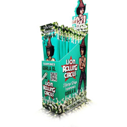 Lion Rolling Circus Hemp Wraps Terpene Infused Gorilla GL, product packaging with illustrated woman in witch hat and green hemp leaf design.