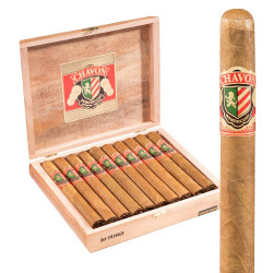Chavon Connecticut Toro Cigars 20Ct. Box, opened wooden cigar box containing 20 cigars with Chavon Cuban cigar band, and a single cigar with Chavon band, original packaging.