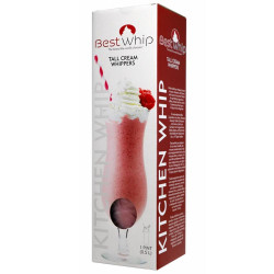 Best Whip Tall Cream Whipper 1 Pint, product packaging with an image of a pink milkshake topped with whipped cream and a cherry.