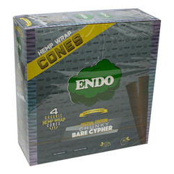Endo Hemp Wrap Cones Chunky Bare Cypher 4pk 15pc, box of organic hemp cones for rolling, featuring green and yellow packaging with product details. Endo Hemp Wrap Cones Chunky Bare Cypher 4pk 15pc, box of organic hemp cones for rolling, featuring green and yellow packaging with product details.