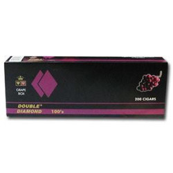 Pace Tobacco Double Diamond Filtered Cigars Grape, black packaging box with purple diamond logo and grape imagery. Pace Tobacco Double Diamond Filtered Cigars Grape, black packaging box with purple diamond logo and grape imagery.