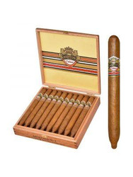 Ashton Cigars Ashton Cabinet Selection #2 Perfecto Cigars 25Ct. Box, open wooden cigar box containing 25 cigars with a single cigar placed outside the box.