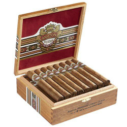 Ashton Cigars Ashton Heritage Puro Sol Corona Gorda Cigars 25 Ct. Box, open wooden cigar box with multiple cigars inside. Ashton Cigars Ashton Heritage Puro Sol Corona Gorda Cigars 25 Ct. Box, open wooden cigar box with multiple cigars inside.