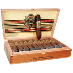 Ashton Cigars Ashton VSG Cigars Enchantment 20Ct. Box, wooden cigar box with cigars and a single cigar on top, featuring the Ashton VSG logo and branding. Ashton Cigars Ashton VSG Cigars Enchantment 20Ct. Box, wooden cigar box with cigars and a single cigar on top, featuring the Ashton VSG logo and branding.