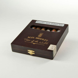 Alec Bradley Taste Of The World Sampler 8 Ct, cigar sampler box with a window showing assorted cigars inside, dark brown packaging with gold lettering and logo, for cigar enthusiasts. Alec Bradley Taste Of The World Sampler 8 Ct, cigar sampler box with a window showing assorted cigars inside, dark brown packaging with gold lettering and logo, for cigar enthusiasts.