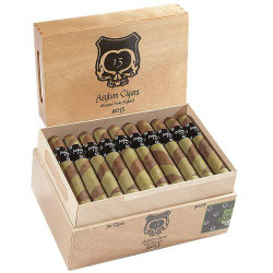 Asylum 13 Ogre 550 Cigars 50Ct. Box, open wooden cigar display box showing 50 cigars with black and gold bands. Asylum 13 Ogre 550 Cigars 50Ct. Box, open wooden cigar display box showing 50 cigars with black and gold bands.
