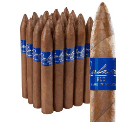 Bahia Blu E652 Cigars 20Ct. Pack, collection of 20 cigars with brown wrappers and blue branded bands. Bahia Blu E652 Cigars 20Ct. Pack, collection of 20 cigars with brown wrappers and blue branded bands.