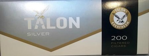 Scandinavian Tobacco Talon Filtered Cigars Silver, packaging box with silver and black design and product details