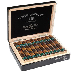 Rocky Patel The Edge A-10 Cigars, open wooden humidor box with cigars inside.