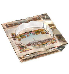 Quality Importers Humidors Lotus Cuban Vista Collection Ashtray - Henry Clay, a stylish metallic ashtray with the Cuban Vista design inlaid with colorful cigar-themed artwork. Quality Importers Humidors Lotus Cuban Vista Collection Ashtray - Henry Clay, a stylish metallic ashtray with the Cuban Vista design inlaid with colorful cigar-themed artwork.