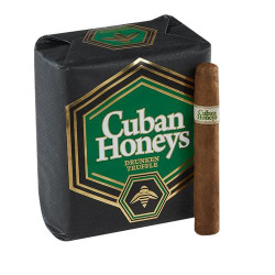 Cuban Honeys Drunken Truffle Cigars 24Ct. Pack, box of cigars with a single cigar placed next to the packaging. Cuban Honeys Drunken Truffle Cigars 24Ct. Pack, box of cigars with a single cigar placed next to the packaging.