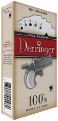 Cheyenne International Derringer Filtered Cigars Full Flavor, box of 20 cigars featuring an image of a revolver and playing cards on the packaging Cheyenne International Derringer Filtered Cigars Full Flavor, box of 20 cigars featuring an image of a revolver and playing cards on the packaging
