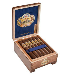 Diamond Crown Maximus Churchill #2 Cigars 20Ct. Box, opened wooden cigar box with 20 cigars wrapped in colorful bands, velvet interior, and decorative label.