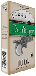 Cheyenne International Derringer Filtered Cigars Menthol, packaging with playing cards and a Derringer firearm image. Cheyenne International Derringer Filtered Cigars Menthol, packaging with playing cards and a Derringer firearm image.