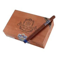 Don Pepin Garcia Blue Exclusivos Cigars 24Ct. Box, wooden cigar box with engraved logo and a single cigar placed on top. Don Pepin Garcia Blue Exclusivos Cigars 24Ct. Box, wooden cigar box with engraved logo and a single cigar placed on top.