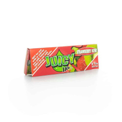 Juicy Jay Rolling Papers Strawberry 1 1/4 24Ct, box showing colorful strawberry and kiwi flavor design